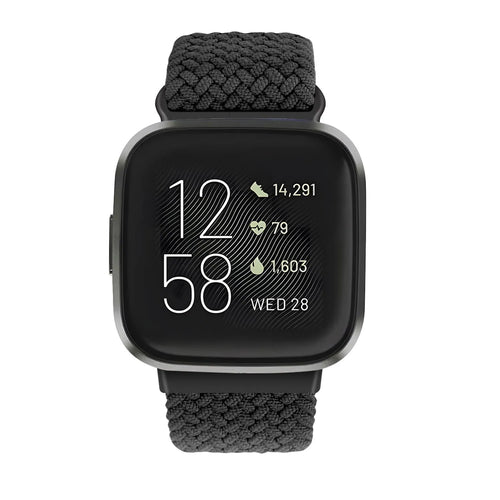 Nylon Adjustable Braided Strap, black, on a watch, direct front view