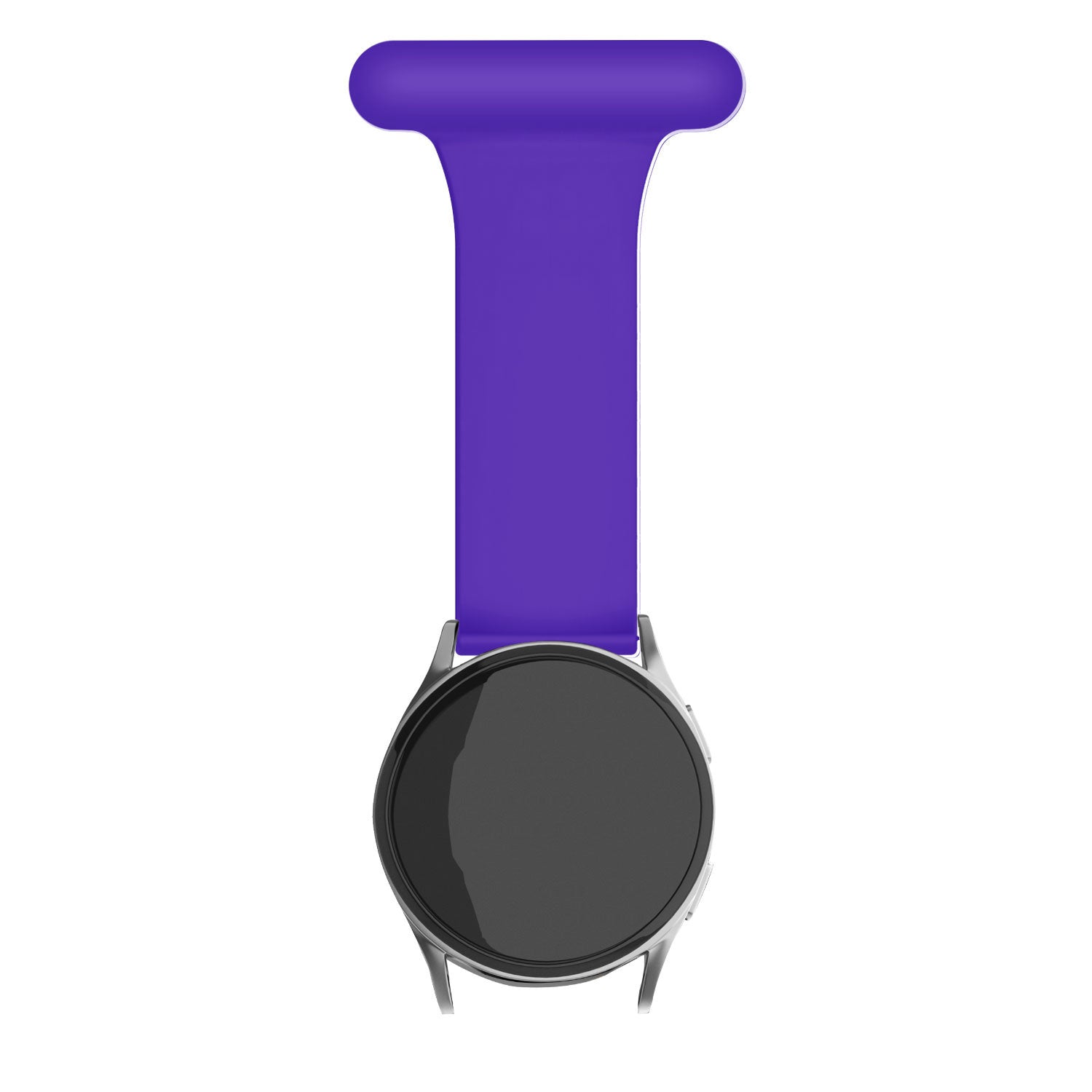 Silicone Nurse Fob, purple, on a watch, direct front view