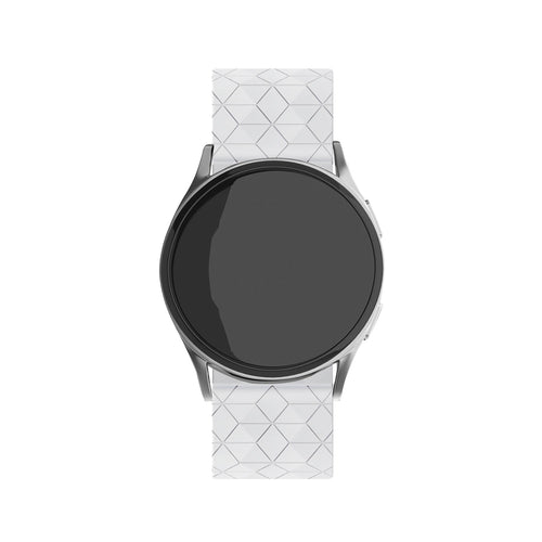 Silicone Strap Hexagons, white, on a watch, direct front view