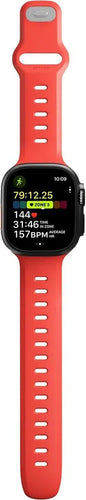 Silicone Strap 'Tempo', coral, on a watch, direct front view