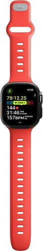 Silicone Strap 'Tempo', coral, on a watch, direct front view