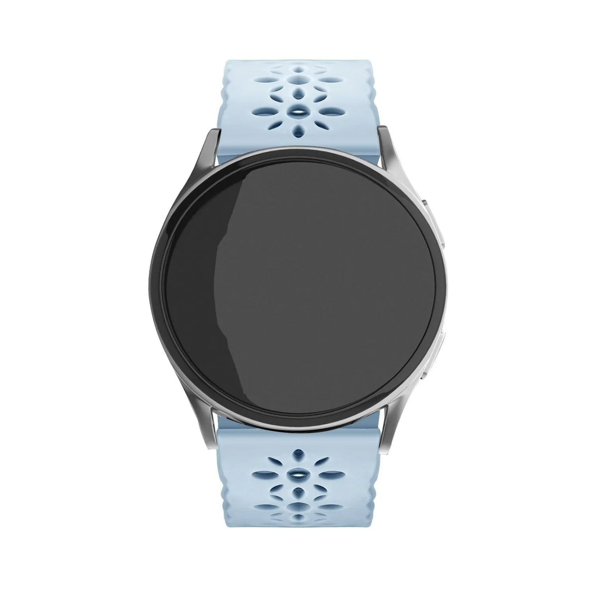 Patterned Silicone Strap, mist blue, on a watch, direct front view