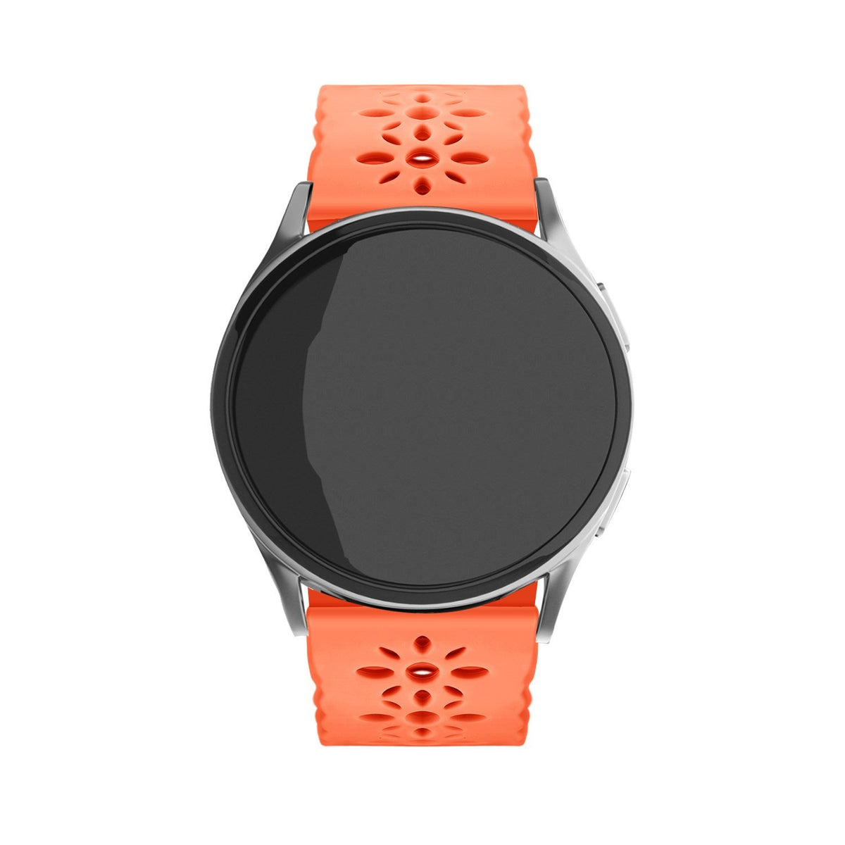 Patterned Silicone Strap, orange, on a watch, direct front view