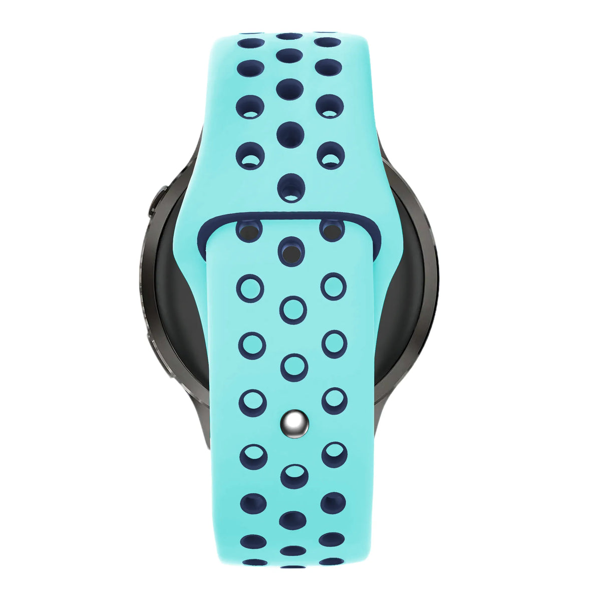 Silicone Sport Strap 'Deluxe', aqua/blue, on a watch, direct front view
