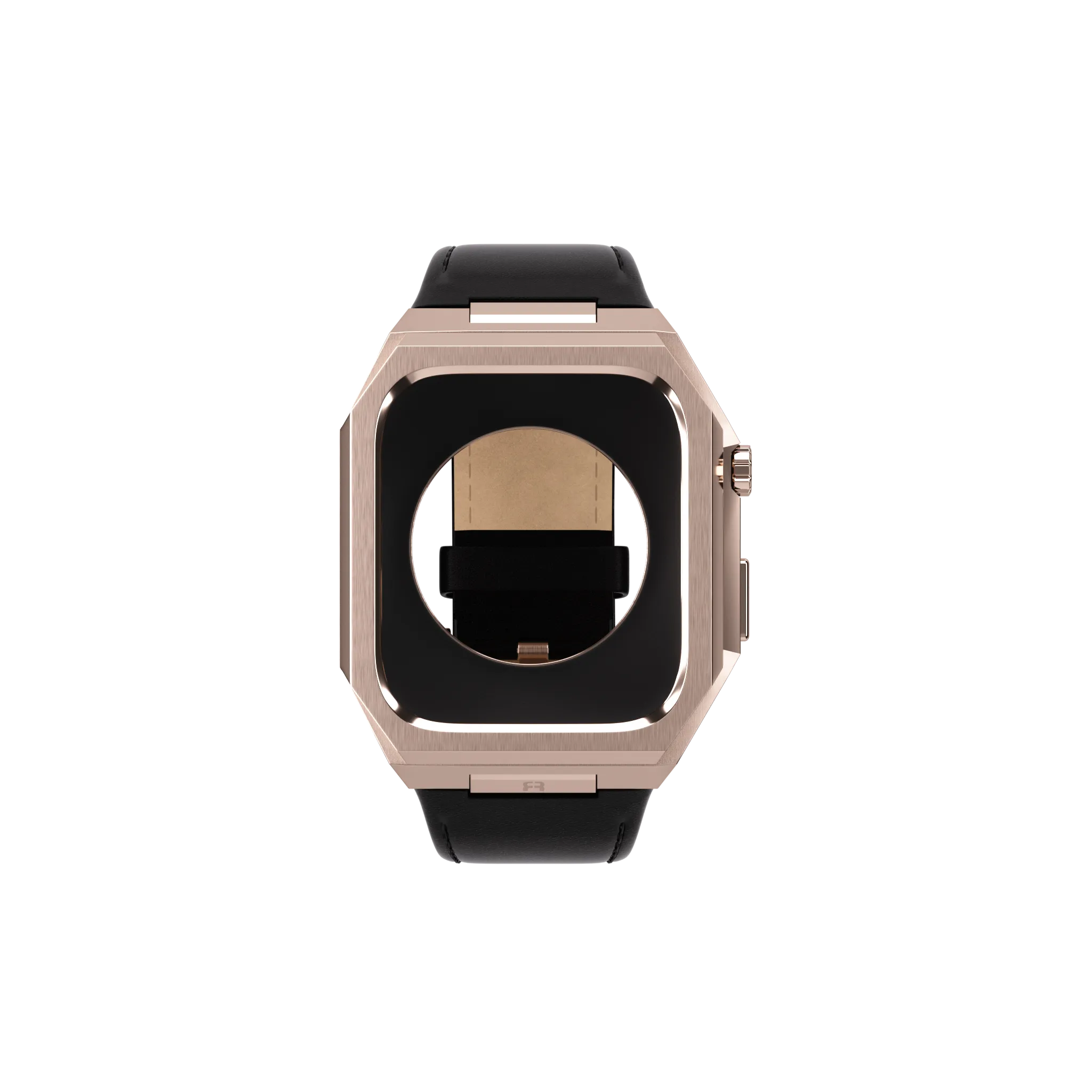 Reqior Apple Watch 45mm Metal Case with Leather Strap (Rose Gold/Black)