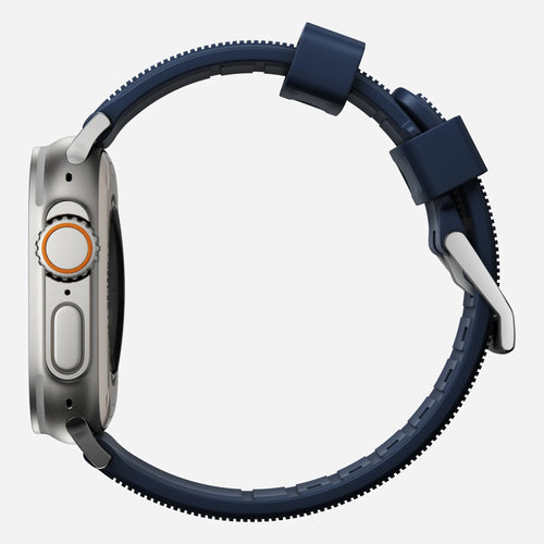 Nomad Rugged Apple Watch Silikonarmband Silber/Atlantikblau)