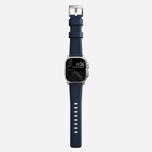 Nomad Rugged Apple Watch Silikonarmband Silber/Atlantikblau)