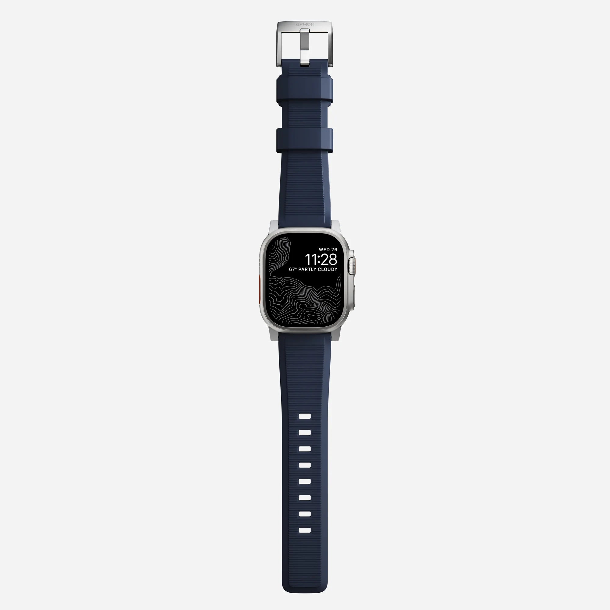 Nomad Rugged Apple Watch Silikonarmband Silber/Atlantikblau)