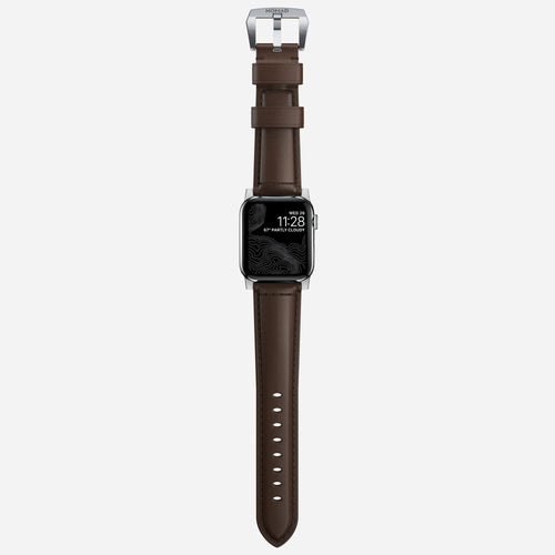 Traditional Leather Strap, on a watch, direct front view