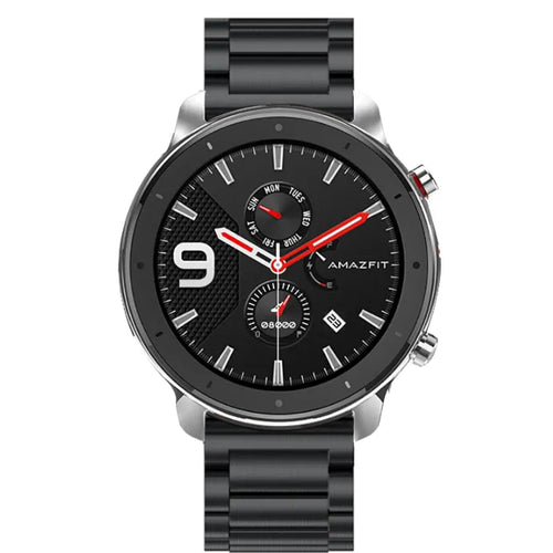 Steel Strap, black, on a watch, direct front view