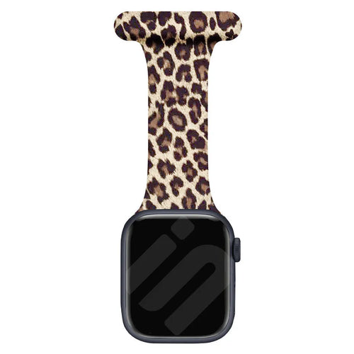 Silicone Nurse Fob, lucky leopard, on a watch, direct front view