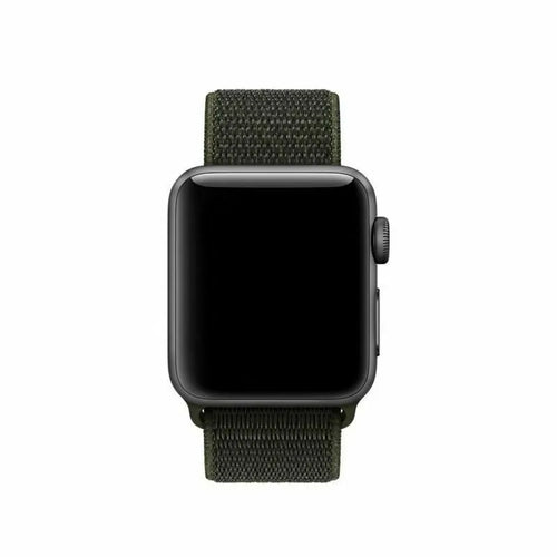 Nylon Strap, dark green, on a watch, direct front view