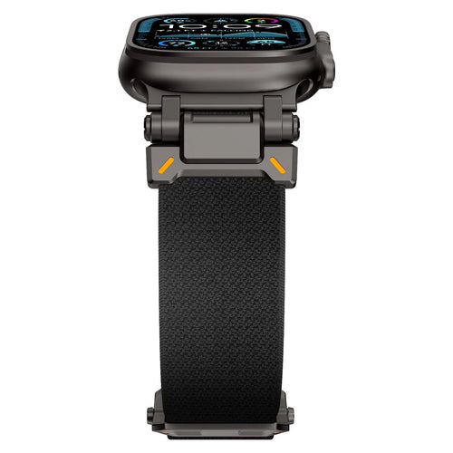 Nylon Polyester Explorer Strap, black with black, on a watch, direct front view