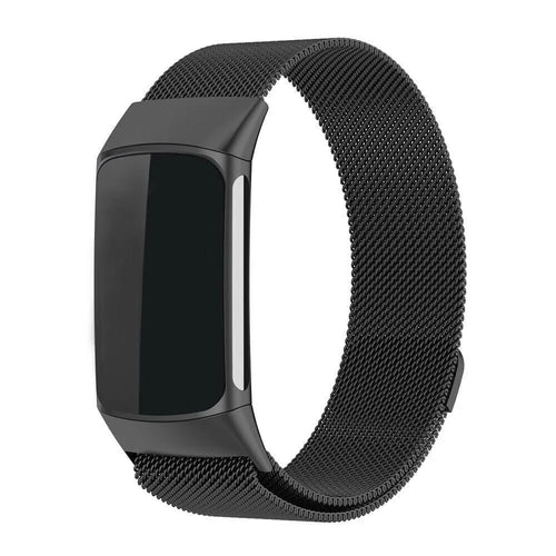 Milanese Strap, black, on a watch, direct front view
