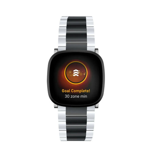 Steel Strap, silver/black, on a watch, direct front view