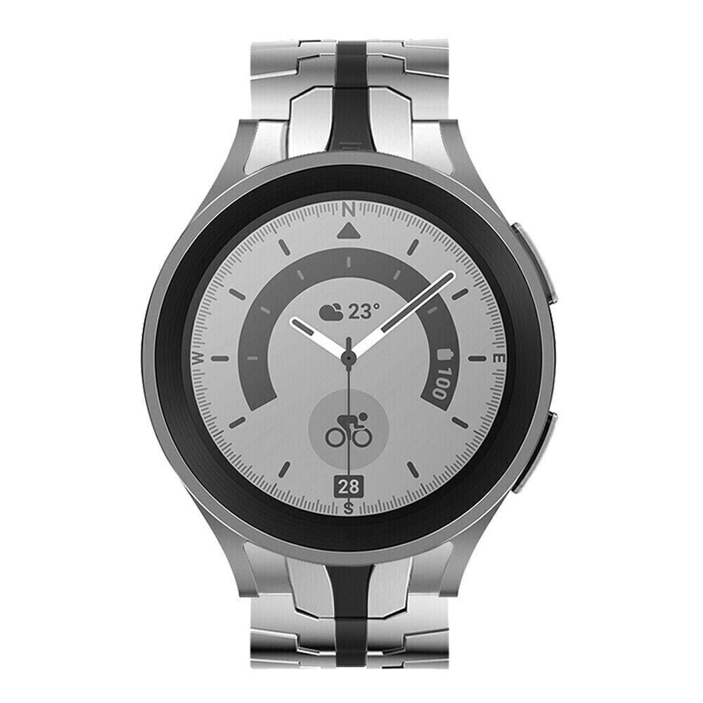 Steel Iron Strap, silver/black, on a watch, direct front view