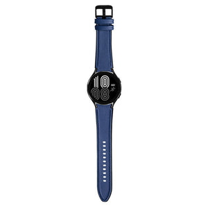 Leather Hybrid Strap, dark blue, on a watch, direct front view