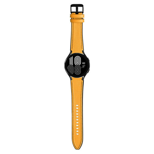 Leather Hybrid Strap, yellow, on a watch, direct front view