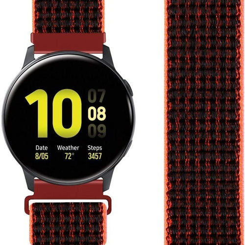 Nylon Strap, black/coral, on a watch, direct front view