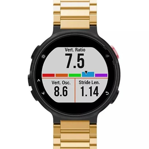 Steel Strap, gold, on a watch, direct front view