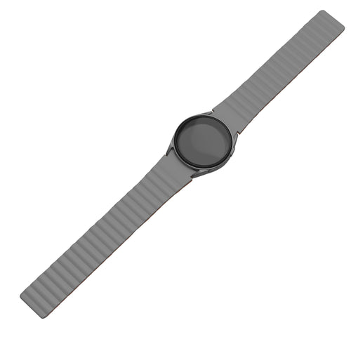 Magnetic Silicone Strap, grey/orange, on a watch, direct front view