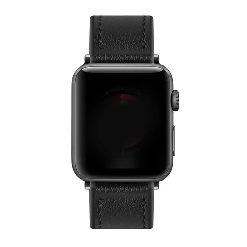 Leather Hybrid Strap, black, on a watch, direct front view