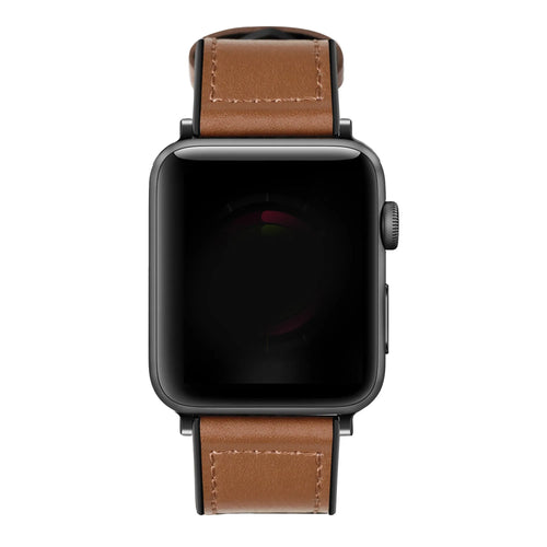 Leather Hybrid Strap, brown, on a watch, direct front view