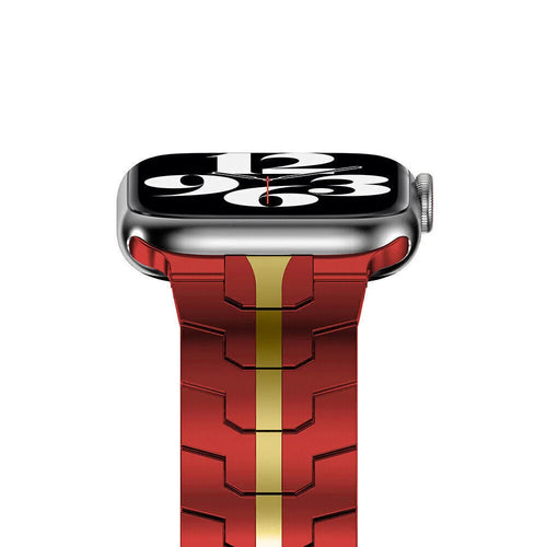 Steel Iron Strap, red, on a watch, direct front view