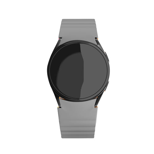 Magnetic Silicone Strap, grey/orange, on a watch, direct front view