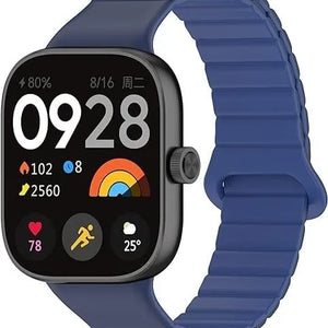 Magnetic Silicone Strap, duo blue, on a watch, direct front view