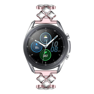Steel Diamond Strap, pink, on a watch, direct front view