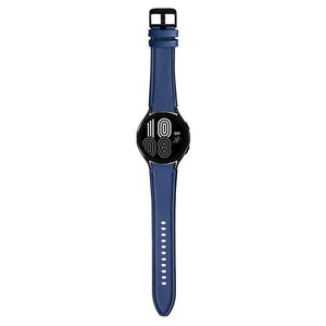 Leather Hybrid Strap, dark blue, on a watch, direct front view