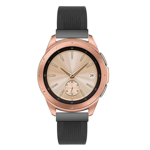 Milanese Strap, black, on a watch, direct front view