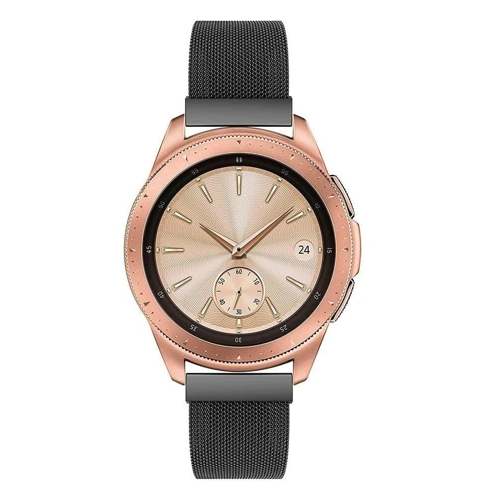 Milanese Strap, black, on a watch, direct front view