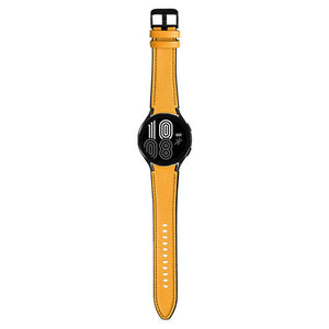 Leather Hybrid Strap, yellow, on a watch, direct front view