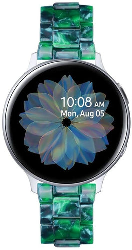 Metal Resin Strap, green, on a watch, direct front view
