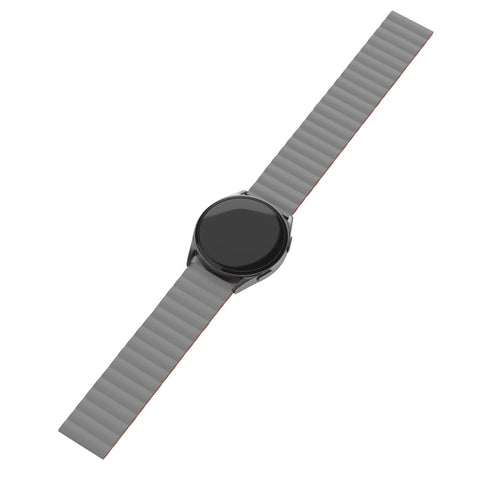 Magnetic Silicone Strap, grey/orange, on a watch, direct front view