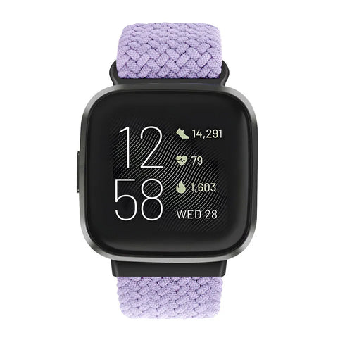 Nylon Adjustable Braided Strap, lilac, on a watch, direct front view