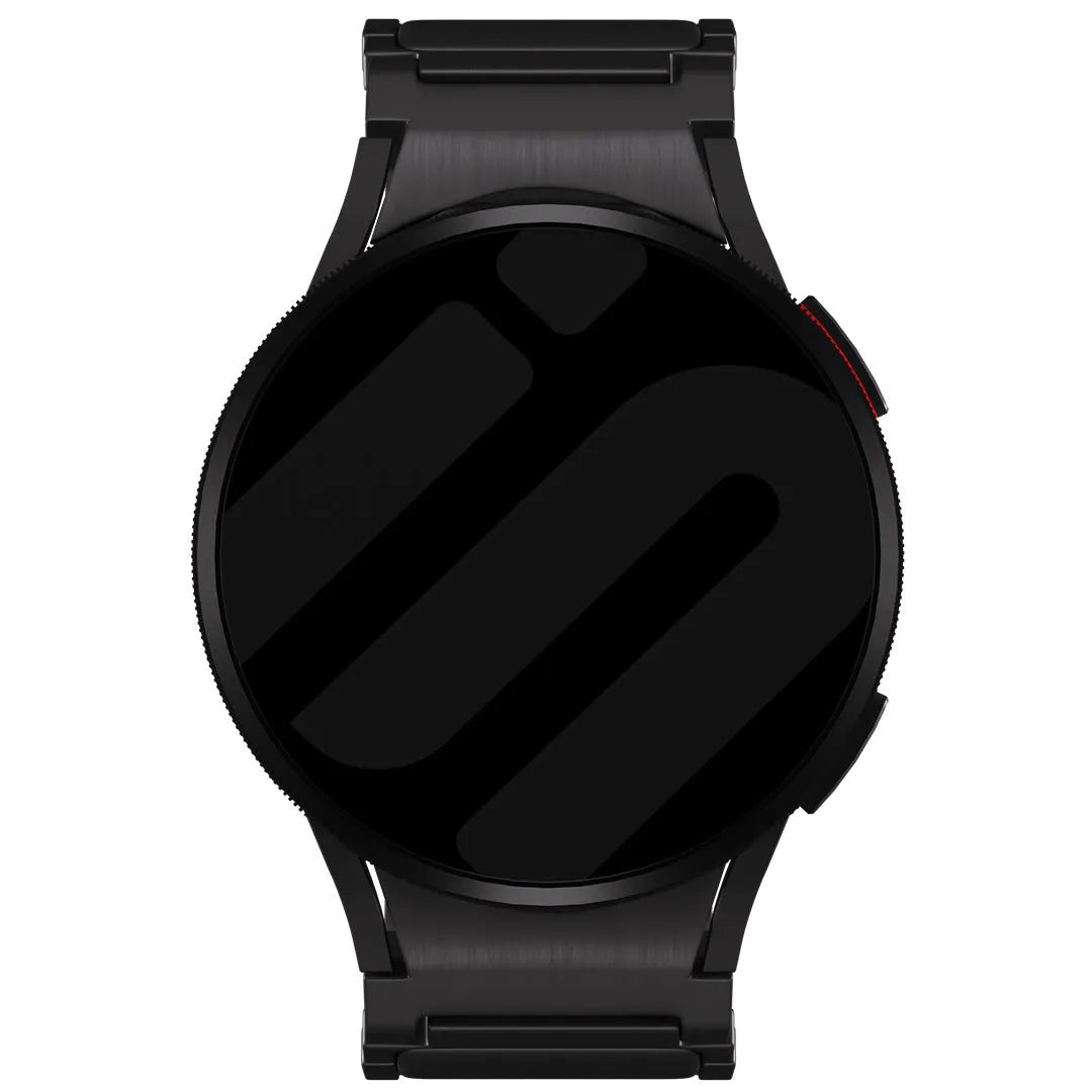 Titanium Strap 'One Push', black, on a watch, direct front view