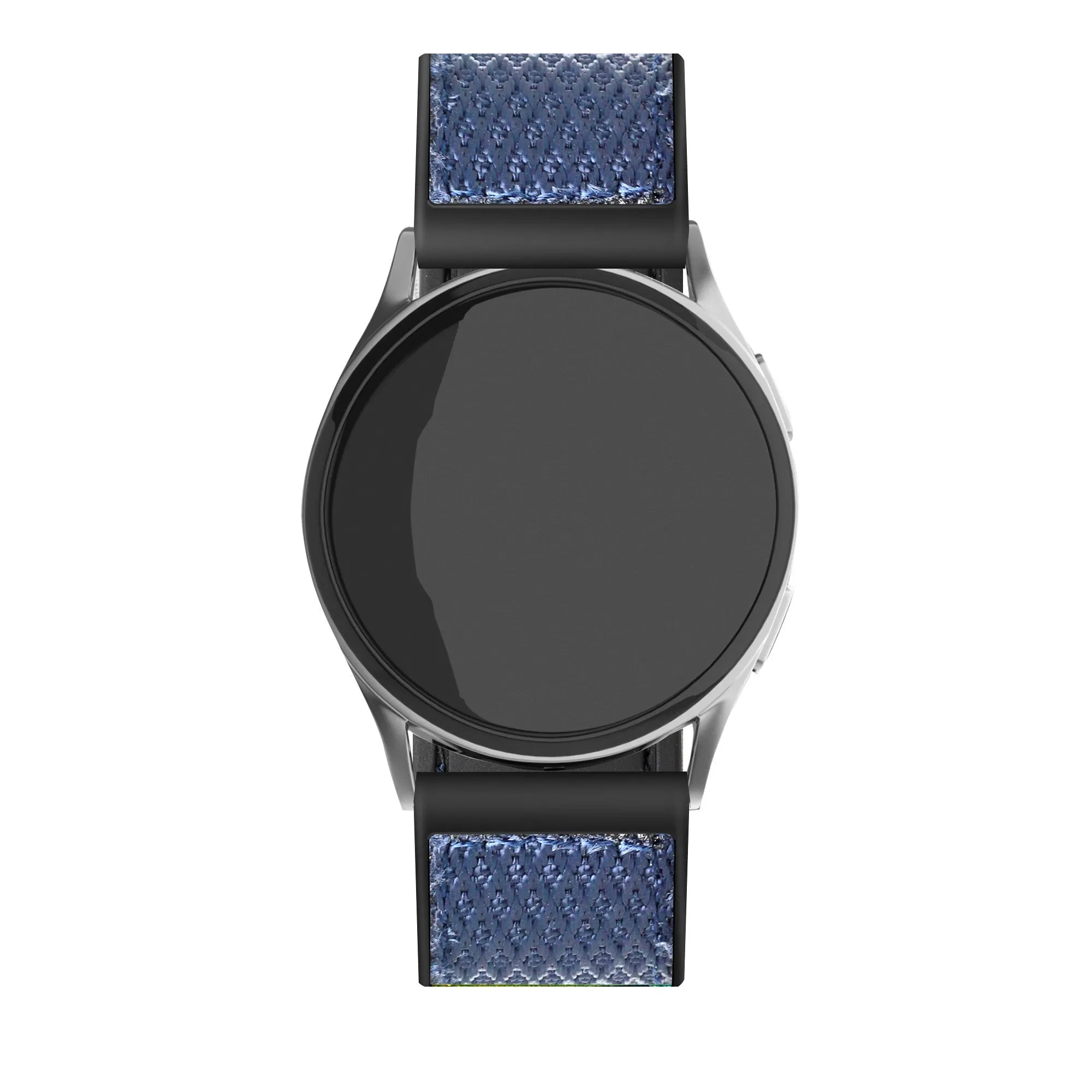 Nylon Hybrid Strap, blue, on a watch, direct front view