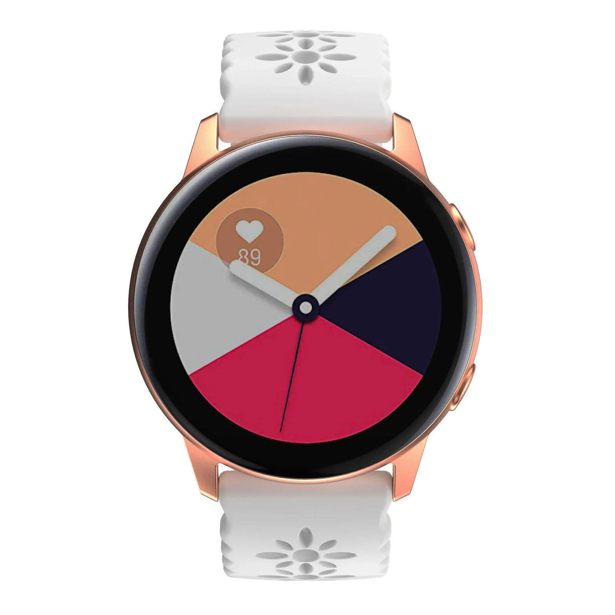 Patterned Silicone Strap, white, on a watch, direct front view