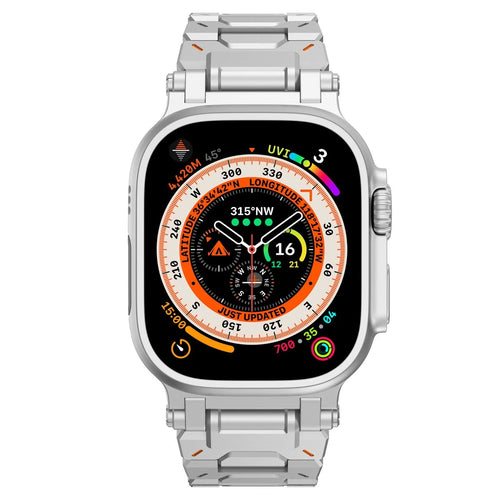 Explorer Steel Strap, silver, on a watch, direct front view