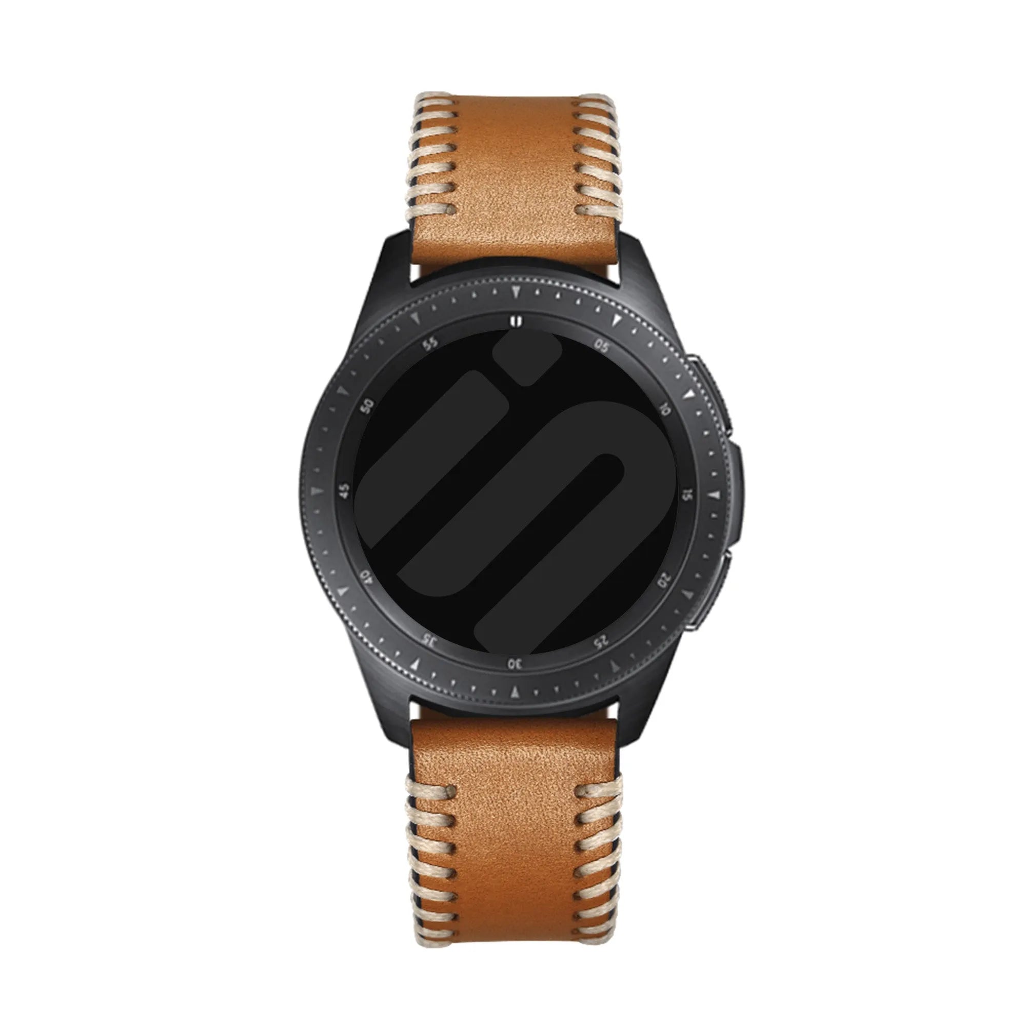 Stitched Leather Strap, brown, on a watch, direct front view