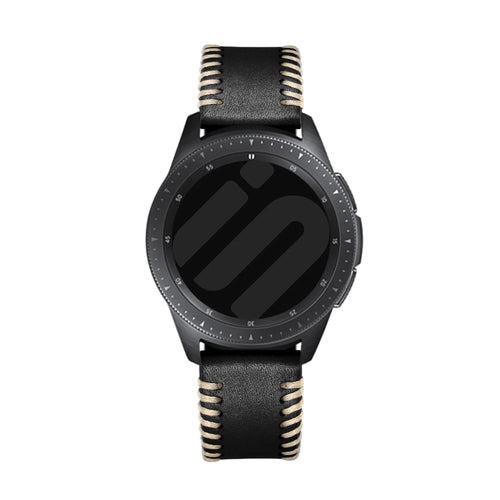 Stitched Leather Strap, black, on a watch, direct front view
