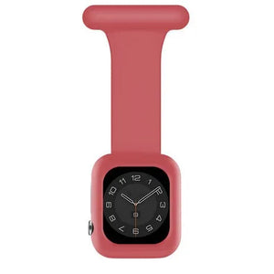 Silicone Nurse Fob, red, on a watch, direct front view