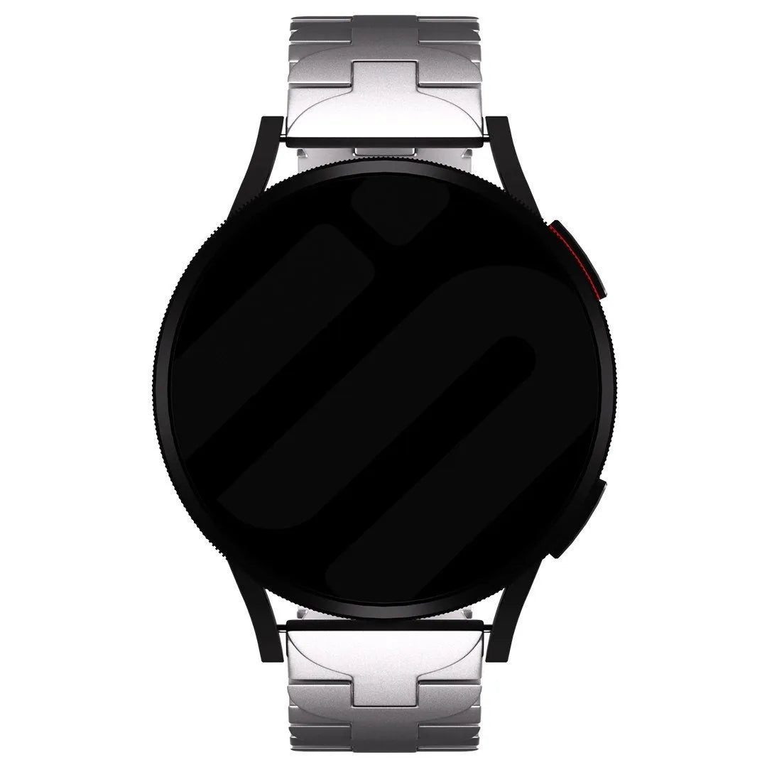Butterfly Titanium Strap, silver, on a watch, direct front view