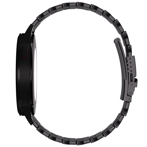Butterfly Titanium Strap, black, on a watch, direct front view