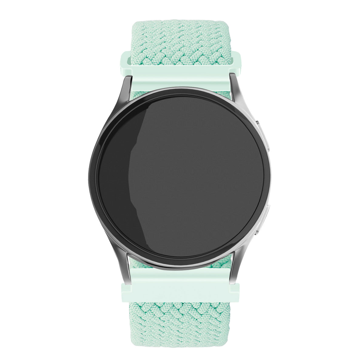 Nylon Adjustable Braided Strap, turquoise, on a watch, direct front view