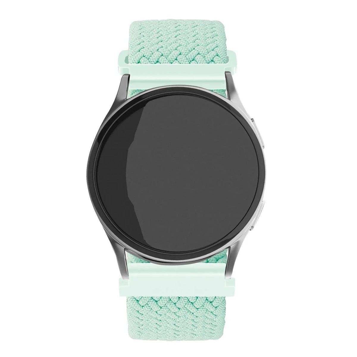 Nylon Adjustable Braided Strap, turquoise, on a watch, direct front view
