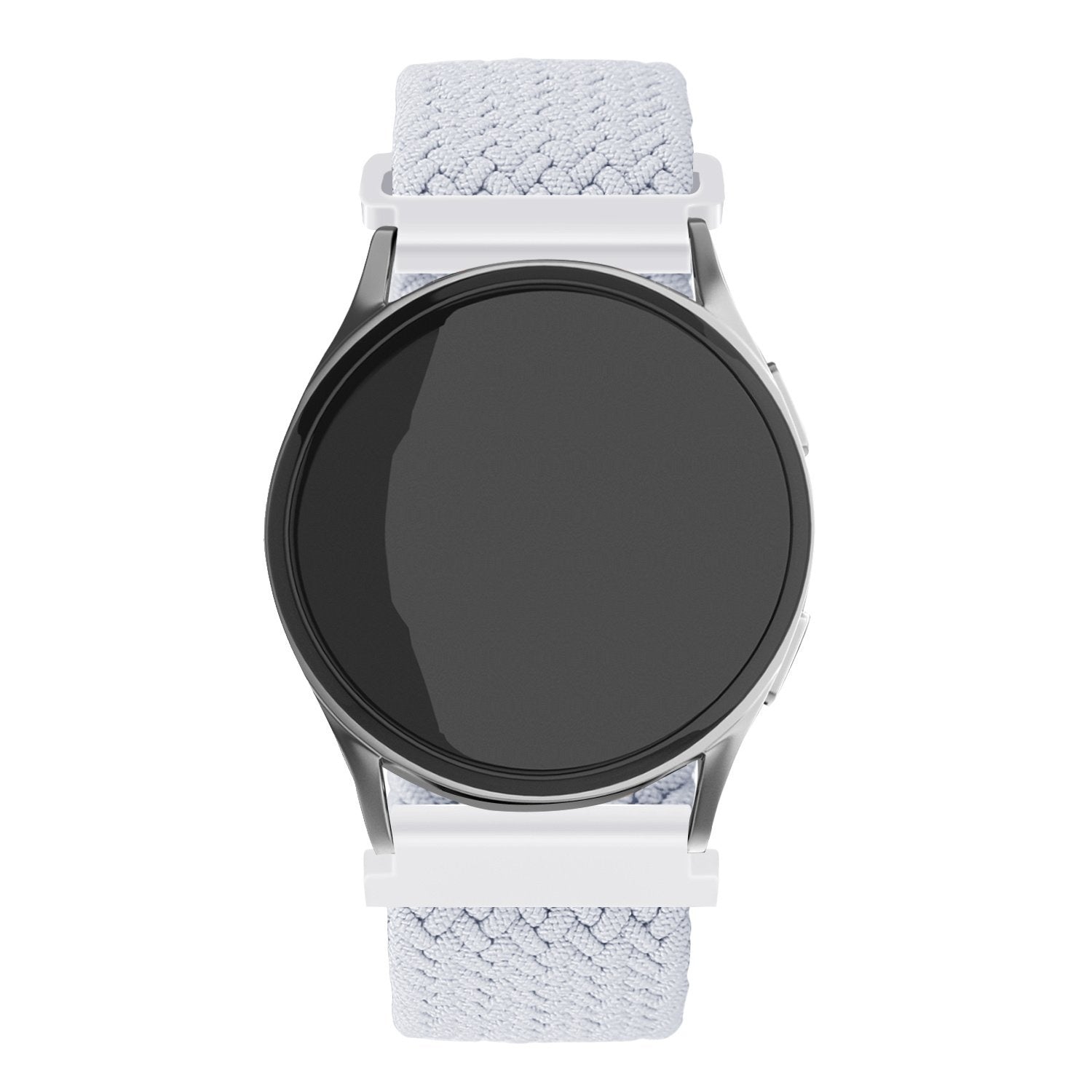 Nylon Adjustable Braided Strap, white, on a watch, direct front view